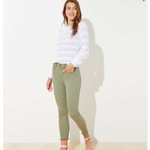 LOFT Petite Frayed High Rise Skinny Jeans